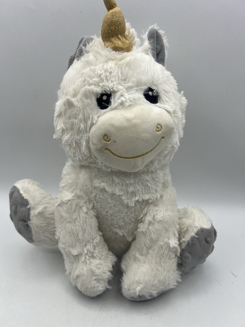 Spark Create Imagine White Unicorn Plush Stuffed Animal Gold Horn Rattle